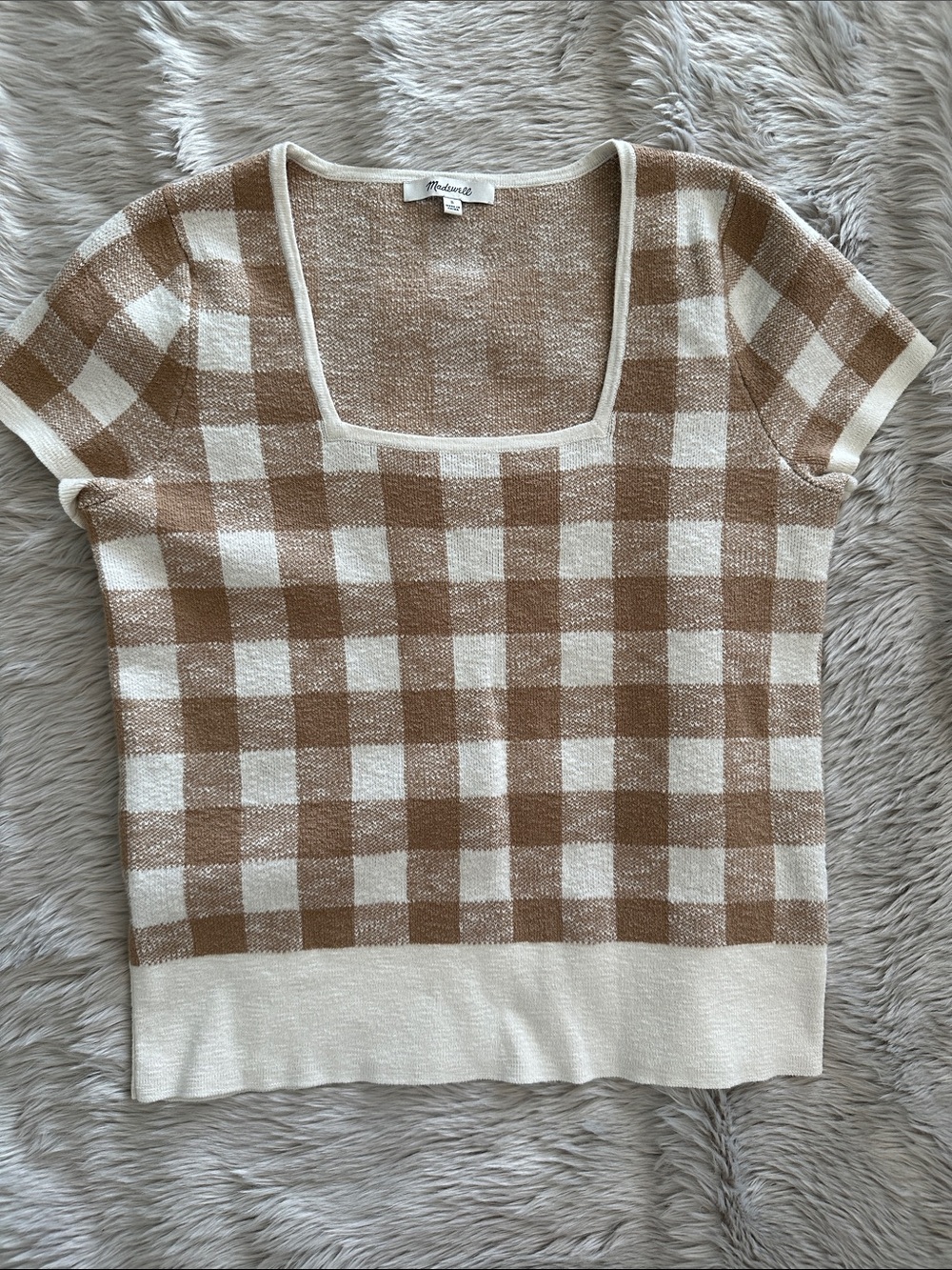 Madewell Square-Neck Gingham Sweater Top